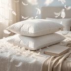 Pair of soft goose down and feather pillows with cotton cover, 15 cm high