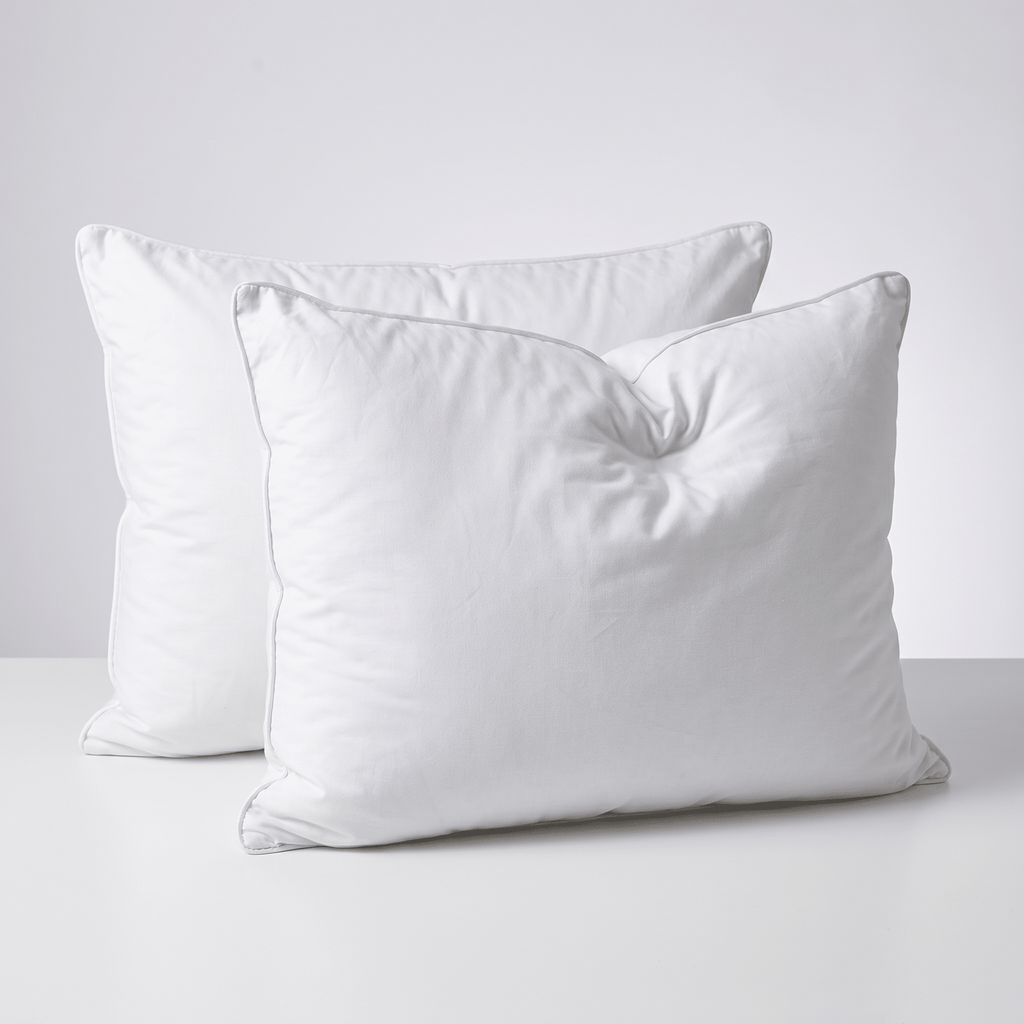 Pair of soft goose down and feather pillows with cotton cover, 15 cm high
