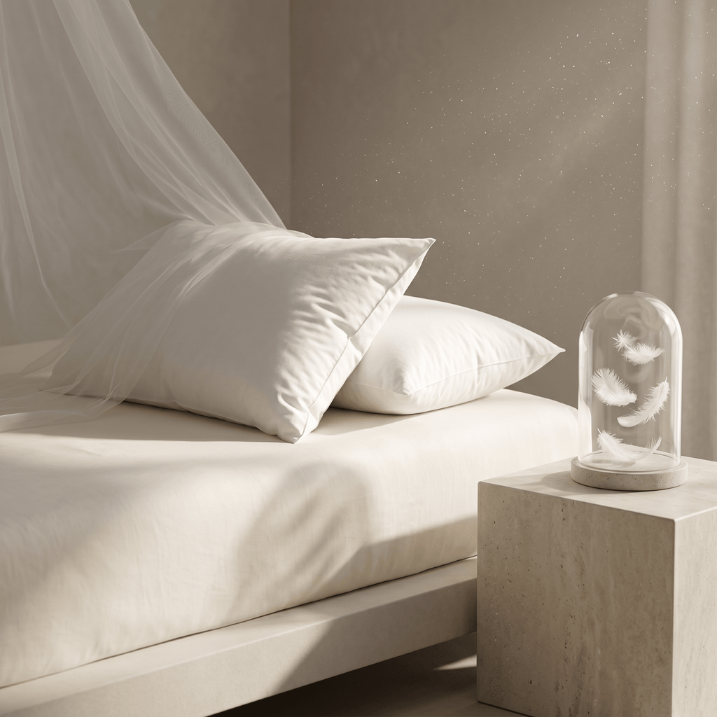 Pair of soft goose down and feather pillows with cotton cover, 15 cm high