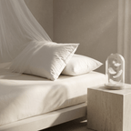 Pair of soft goose down and feather pillows with cotton cover, 15 cm high