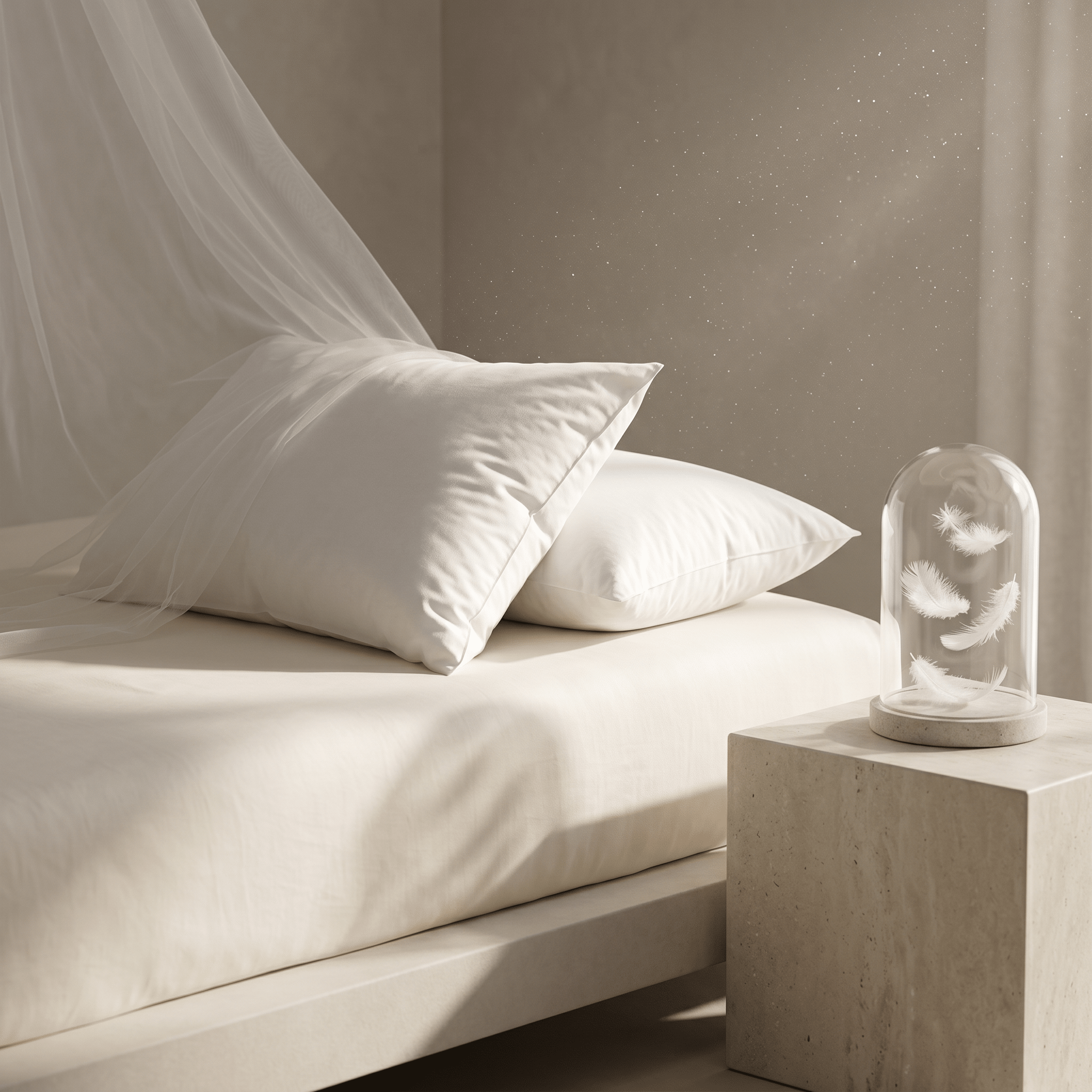 Pair of soft goose down and feather pillows with cotton cover, 15 cm high