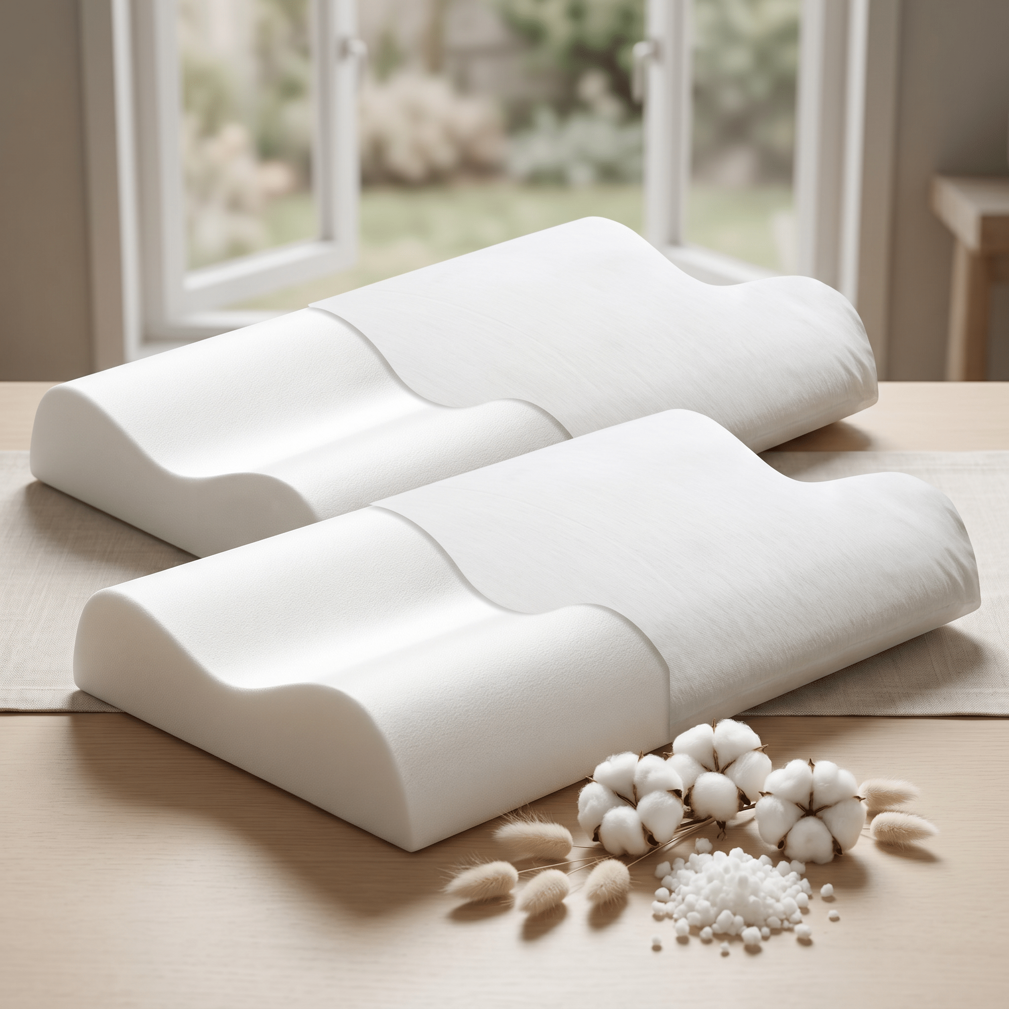 Pair of high-density cervical pillows with a cool, removable cotton fabric cover - Ortho Cervical