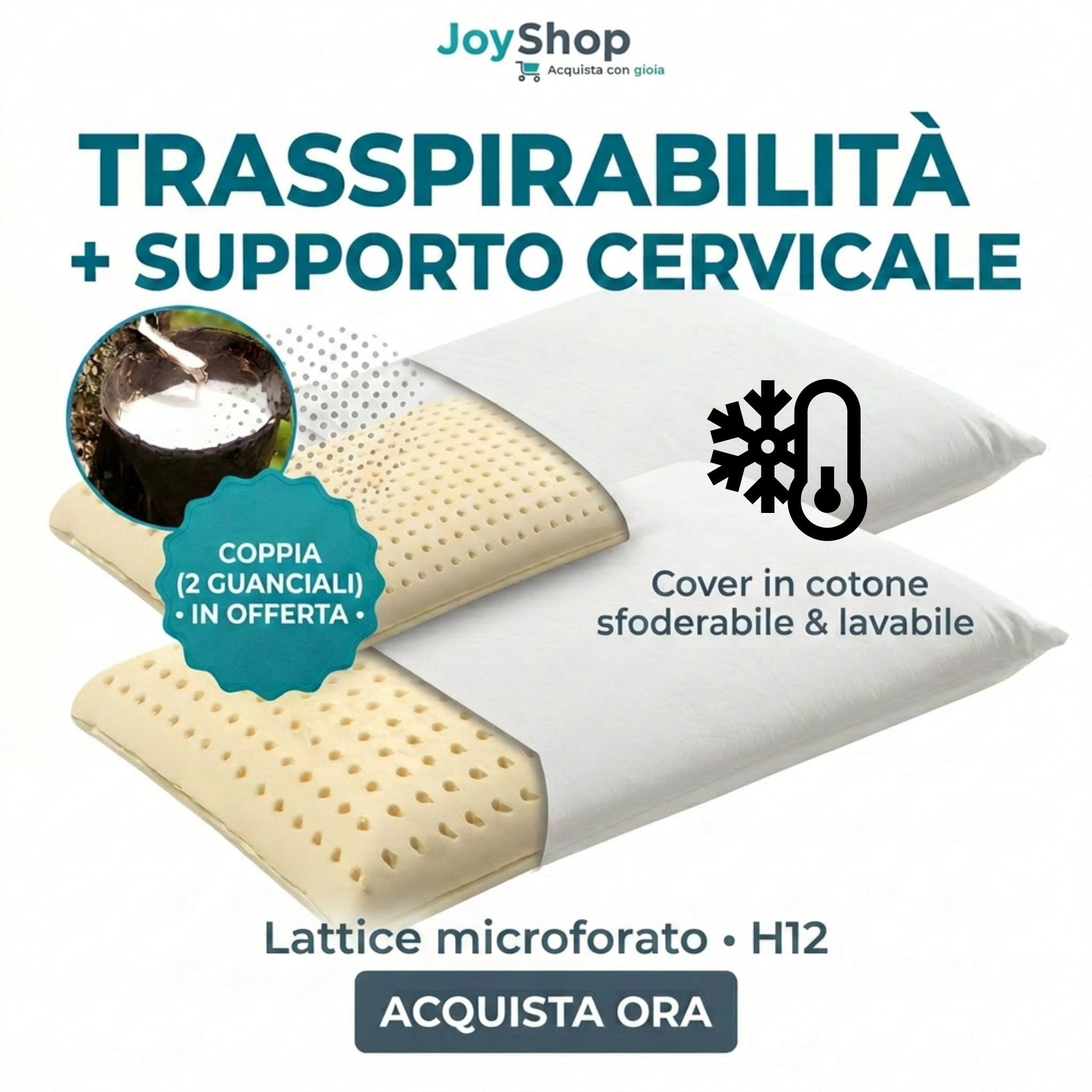 Coppia di cuscini in schiuma di lattice rivestimento protettivo in cotone Sfoderabile - NOTTURNO H11