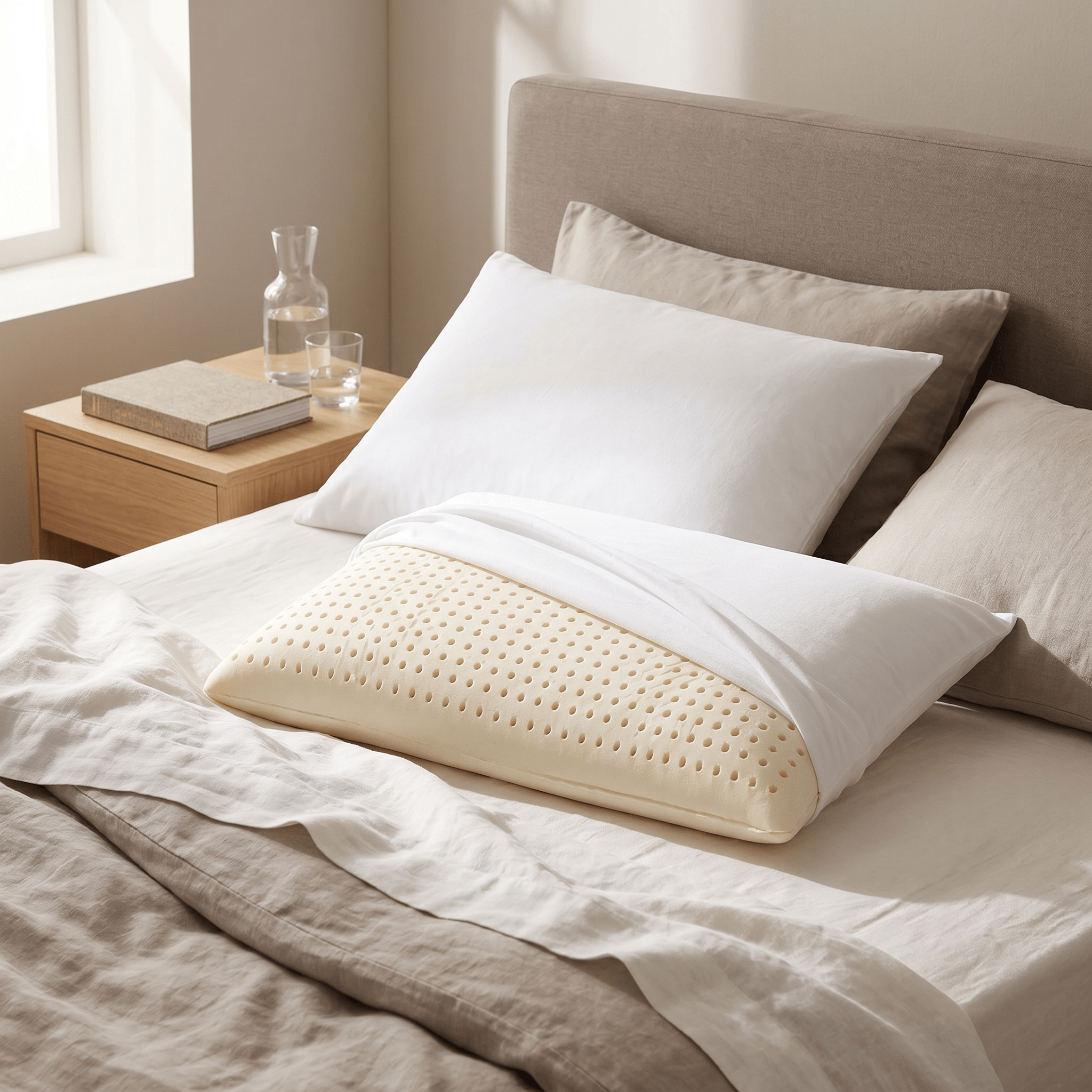 Pair of natural latex pillows with removable cotton cover - NATURE H12
