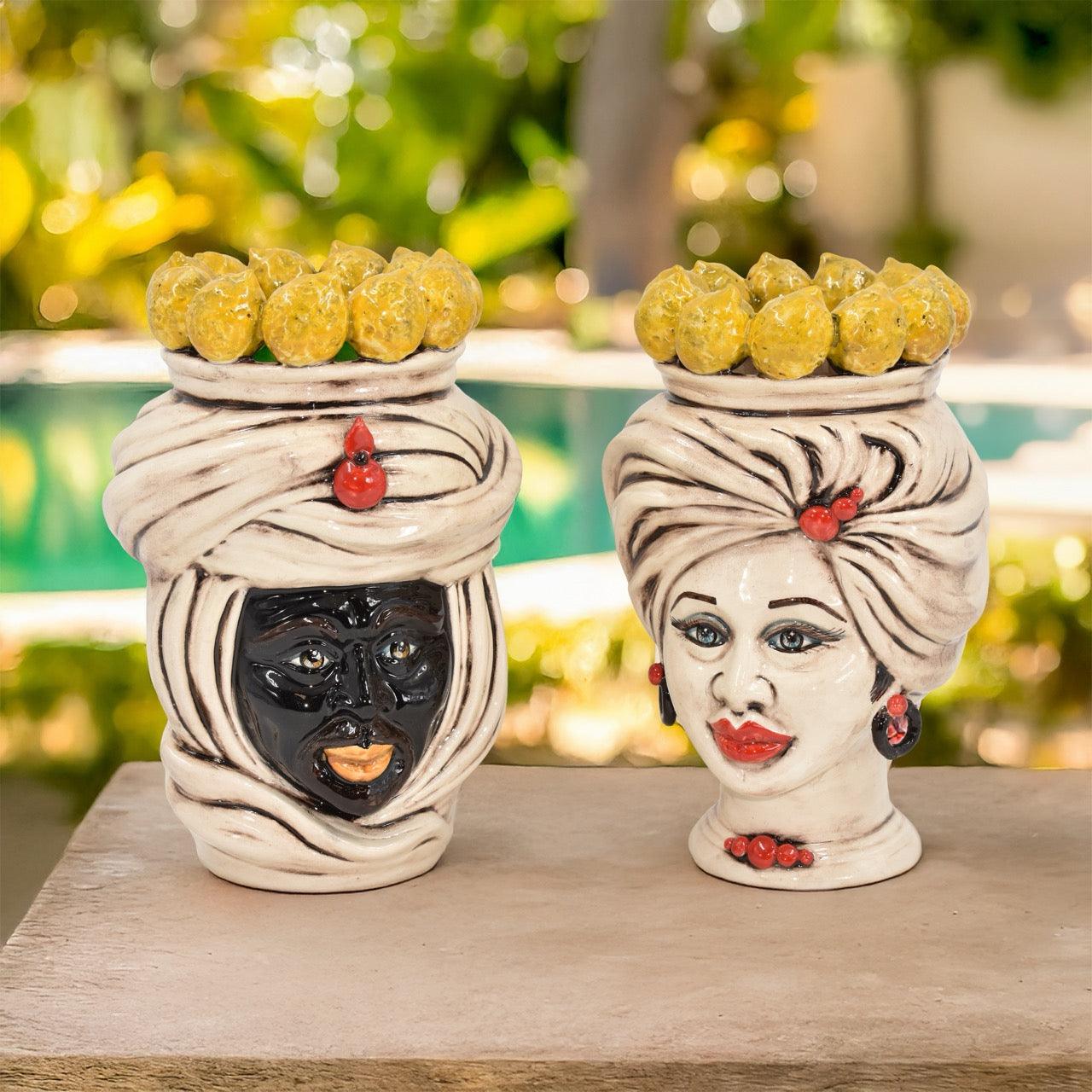 Testa Tuareg h 20 cm, Madreperla Antichizzato | Ceramica Caltagirone