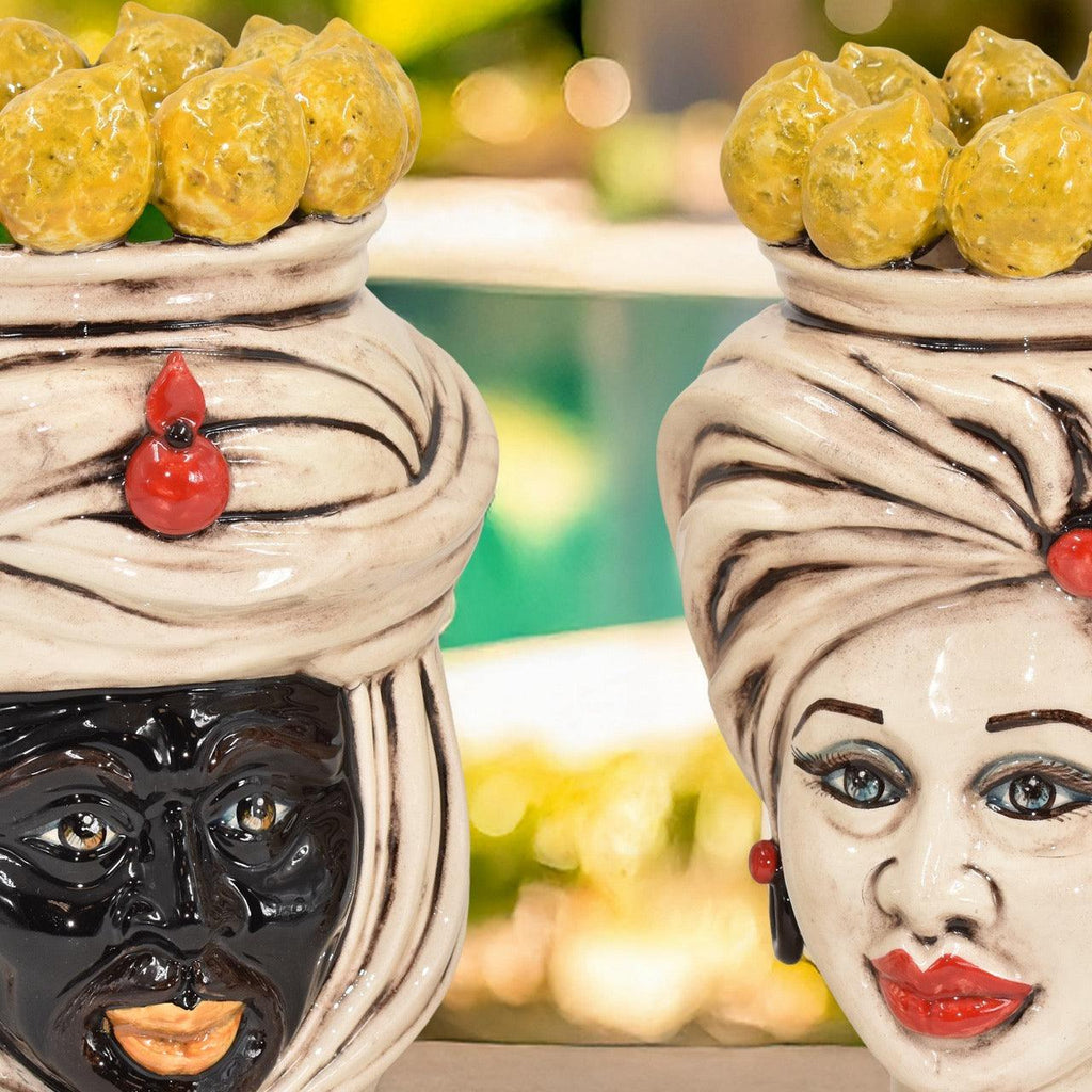 Testa Tuareg h 20 cm, Madreperla Antichizzato | Ceramica Caltagirone