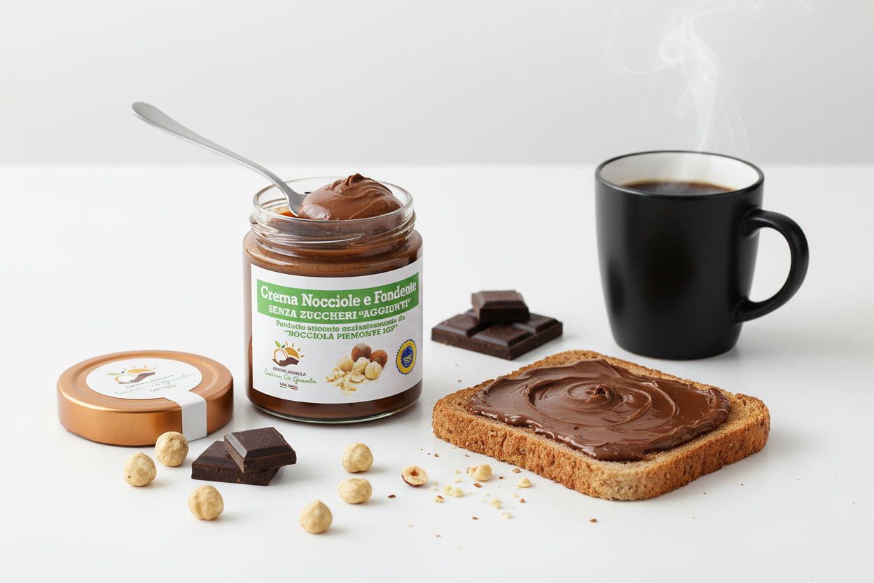 Hazelnut and dark chocolate spread with no added sugar