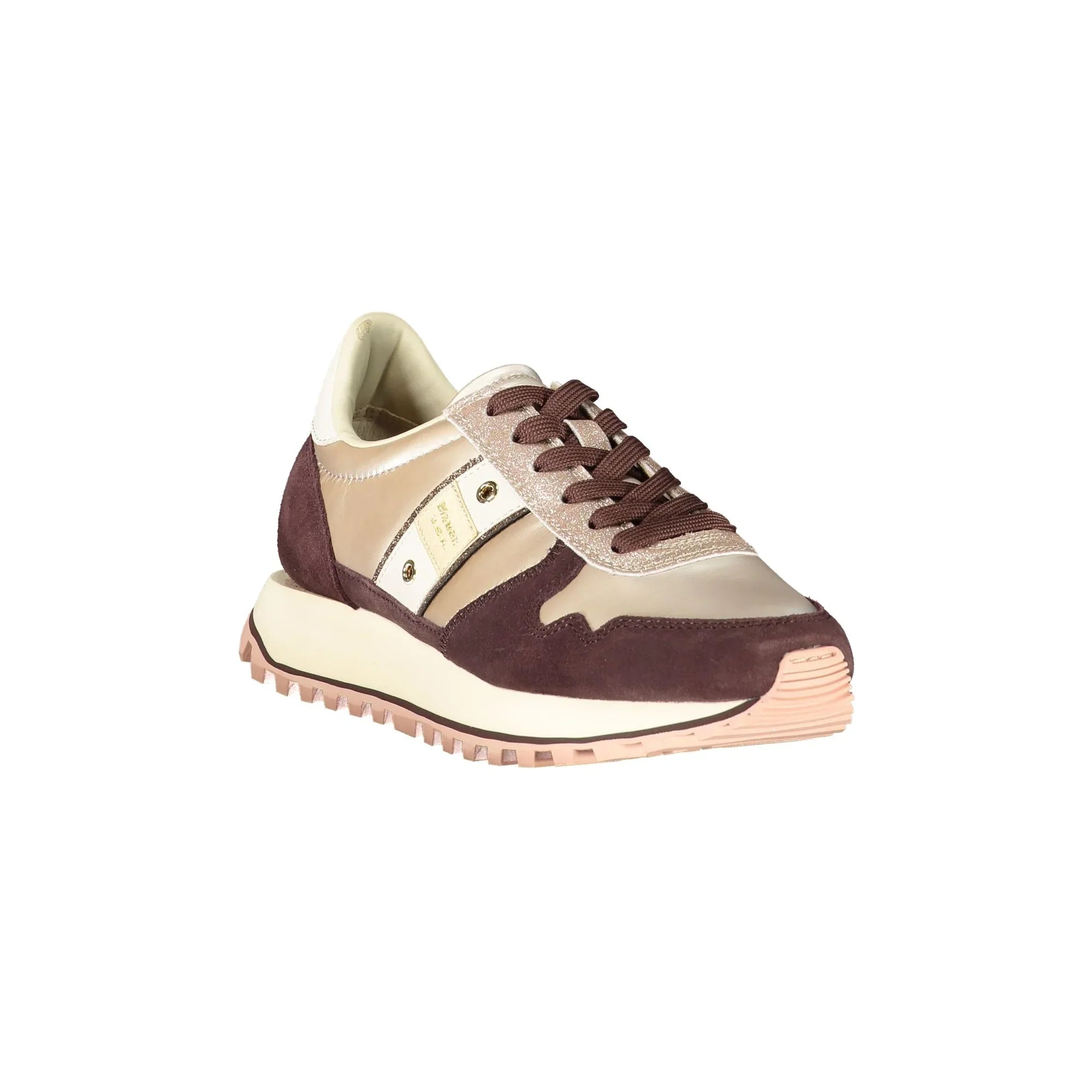 BLAUER Women's Beige Sneakers with Laces and Burgundy Details