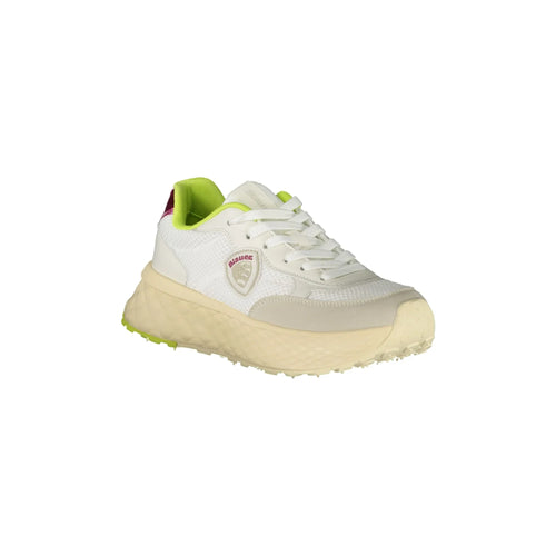 BLAUER Women's White Sneakers with Laces and Green/Fuchsia Details