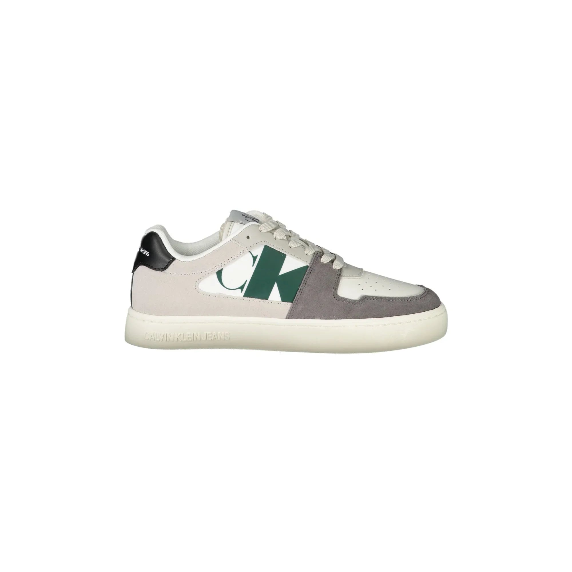 CALVIN KLEIN Men's White Sneakers with Black and Green Details