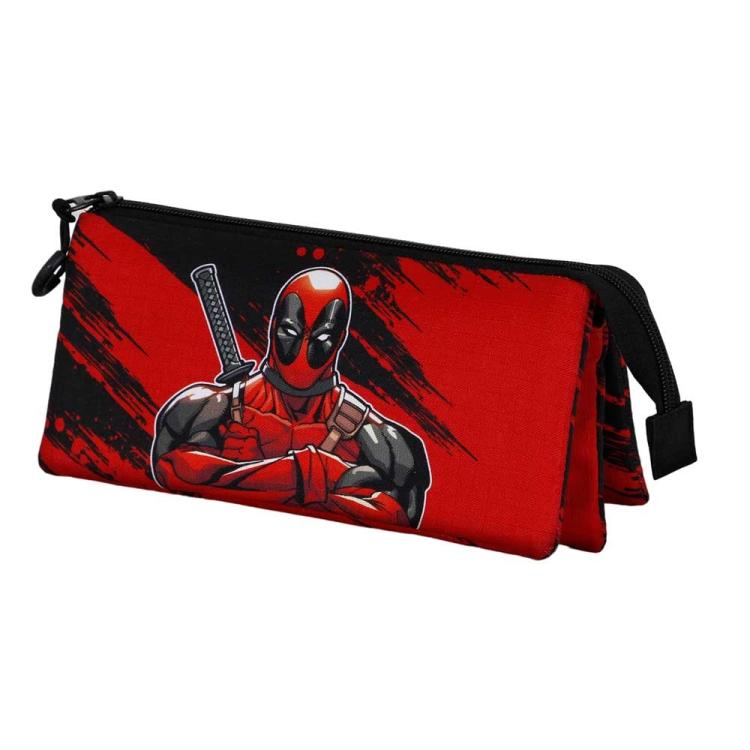 Marvel Triple Pencil Case (Deadpool) Bad - Disney Red Unisex School Pencil Holder