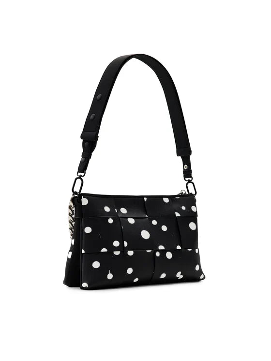 DESIGUAL Women's Black Polka Dot Handbag with Shoulder Strap and Chain