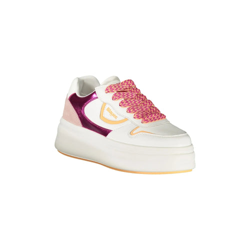 BLAUER Women's White Sneakers with Laces and Fuchsia/Pink Details