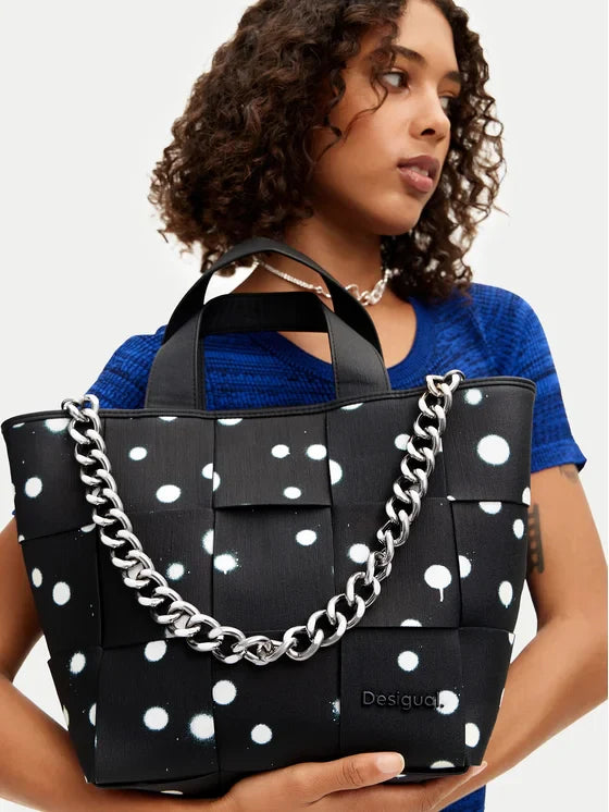 DESIGUAL Women's Black Handbag and Shoulder Bag with Chain Strap