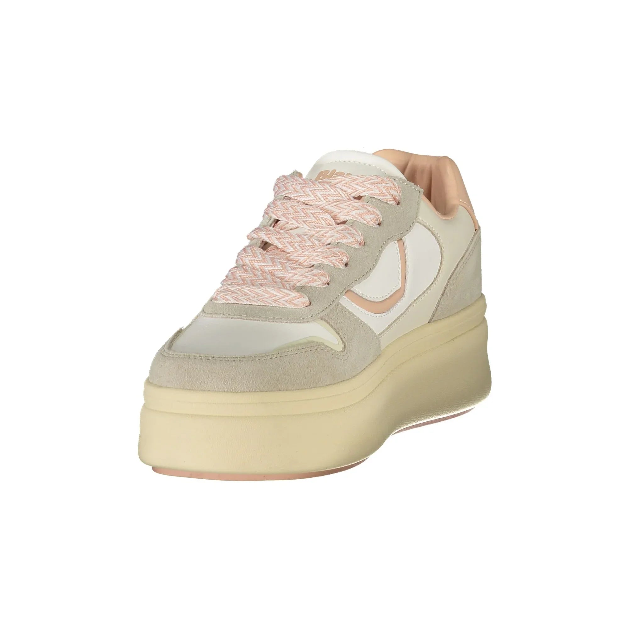 BLAUER Women's White Sneakers with Laces and Cream/Pink Details
