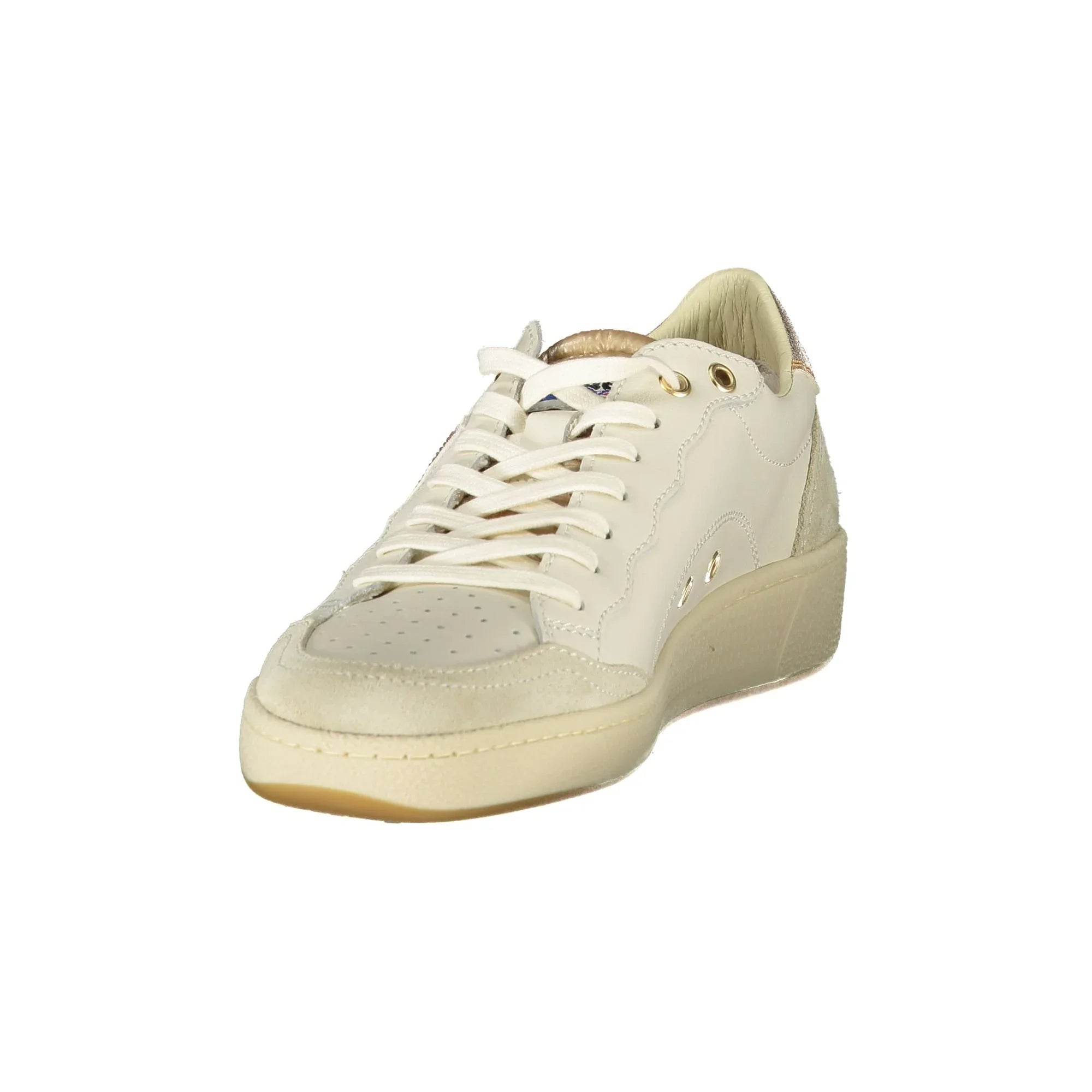 BLAUER Women's White Lace-up Sneakers with Bronze Details