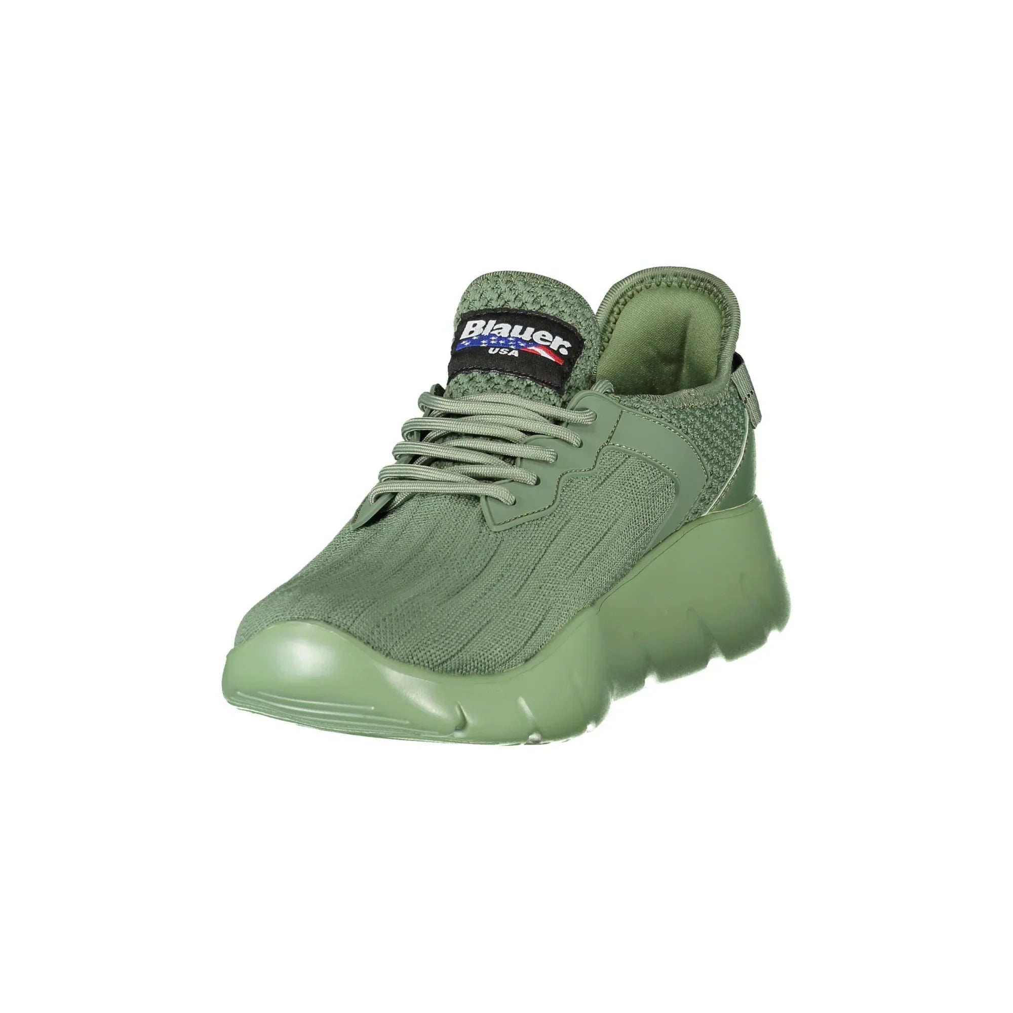 BLAUER Men's Green Lace-Up Sneakers with Contrast Details