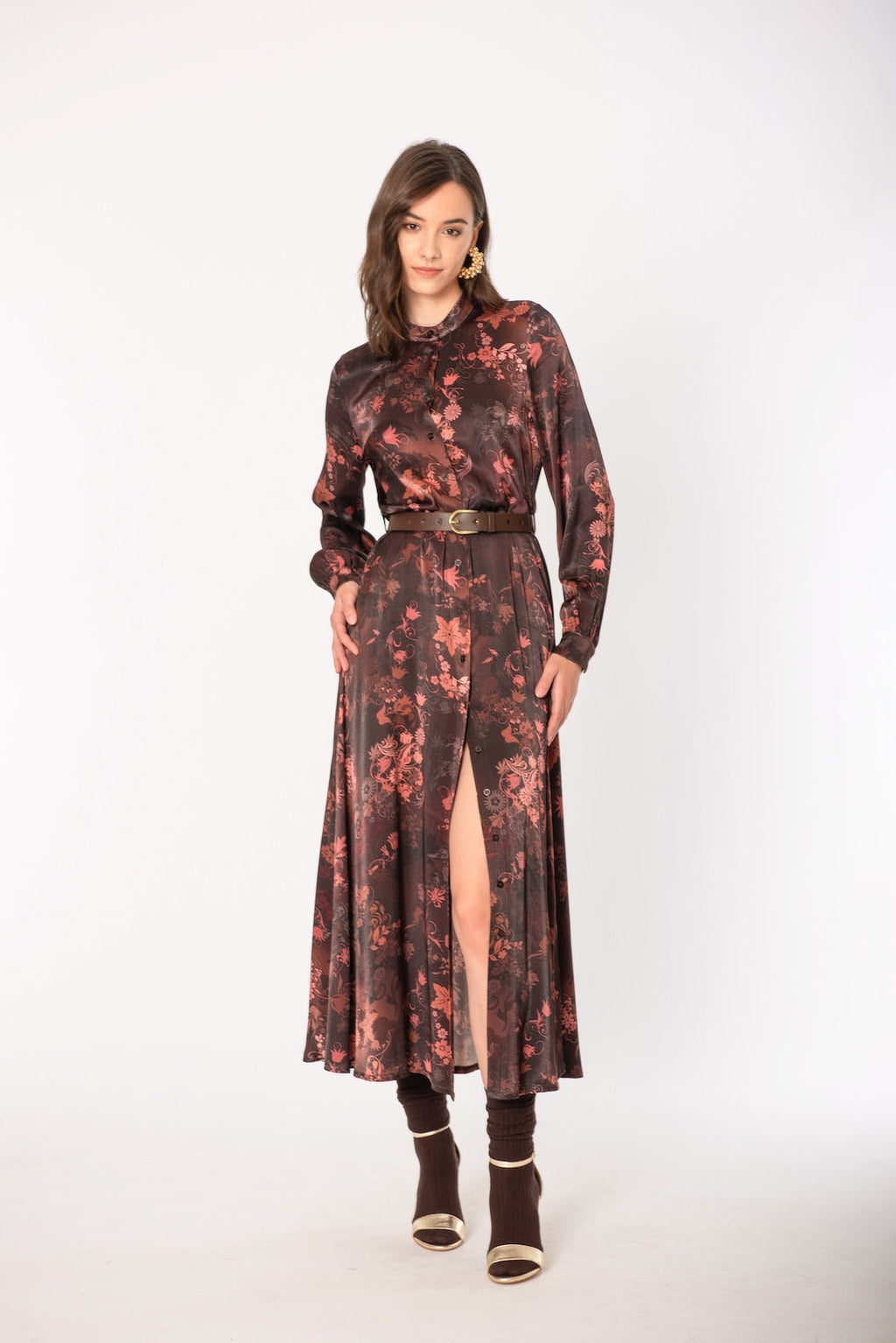 Elegant faded print shirt dress with belt by No-nà for a unique look