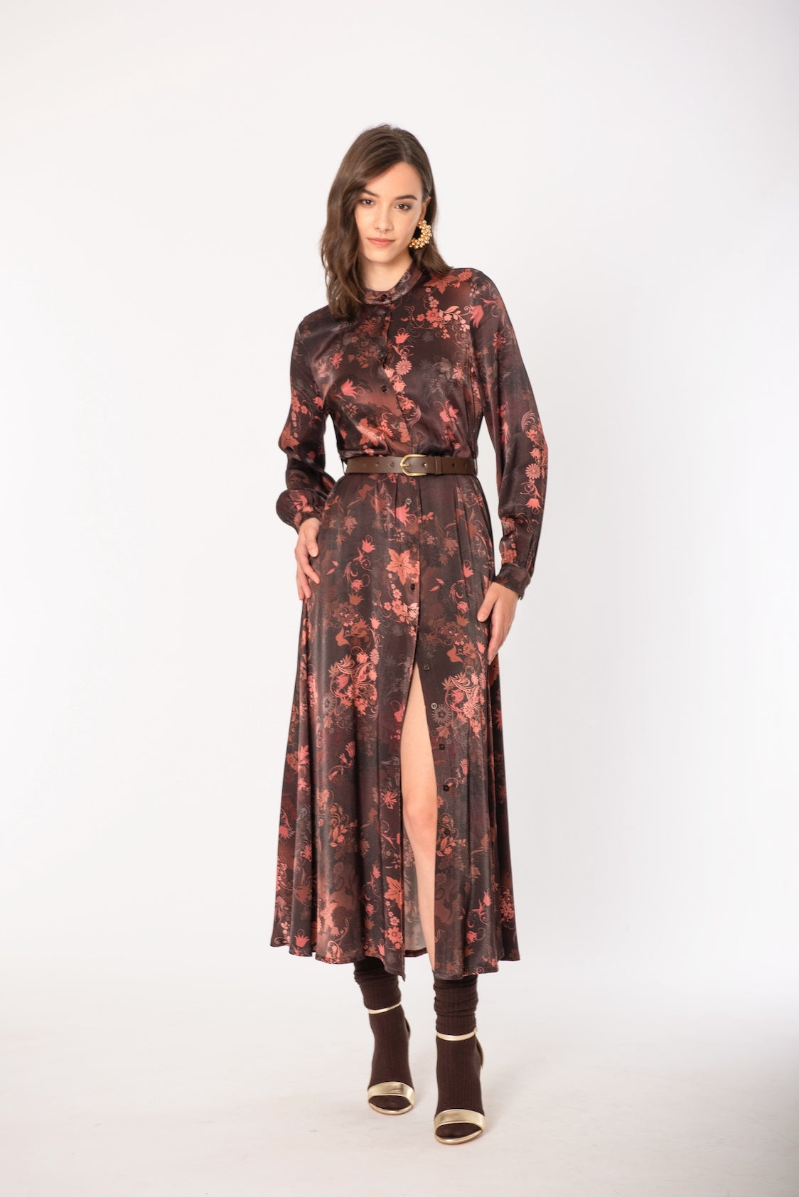 Elegant faded print shirt dress with belt by No-nà for a unique look