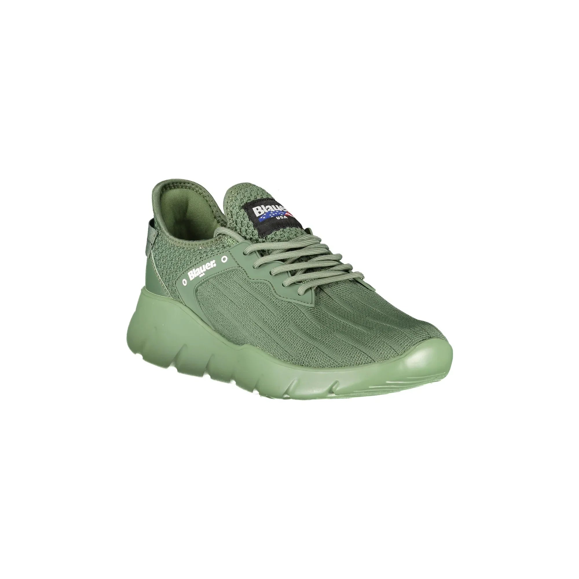 BLAUER Men's Green Lace-Up Sneakers with Contrast Details