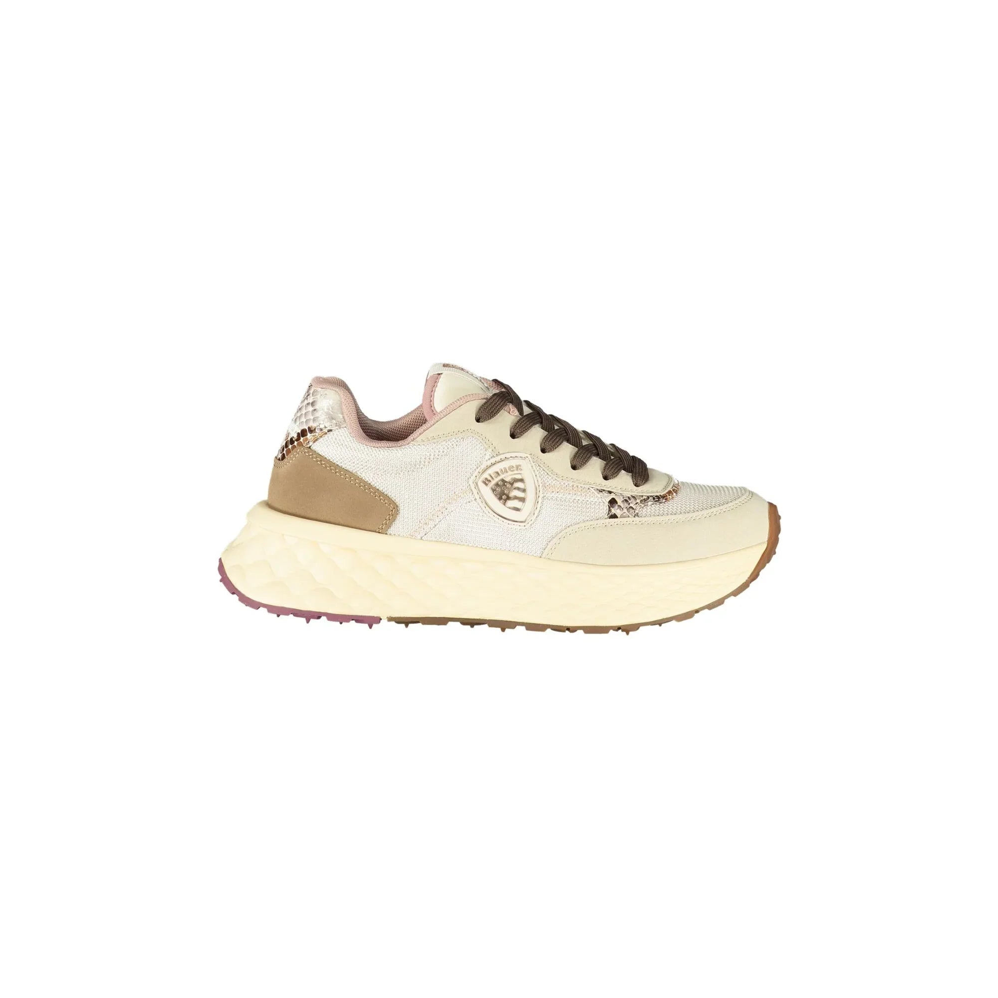 BLAUER Women's Beige Sneakers with Laces and Contrast Details