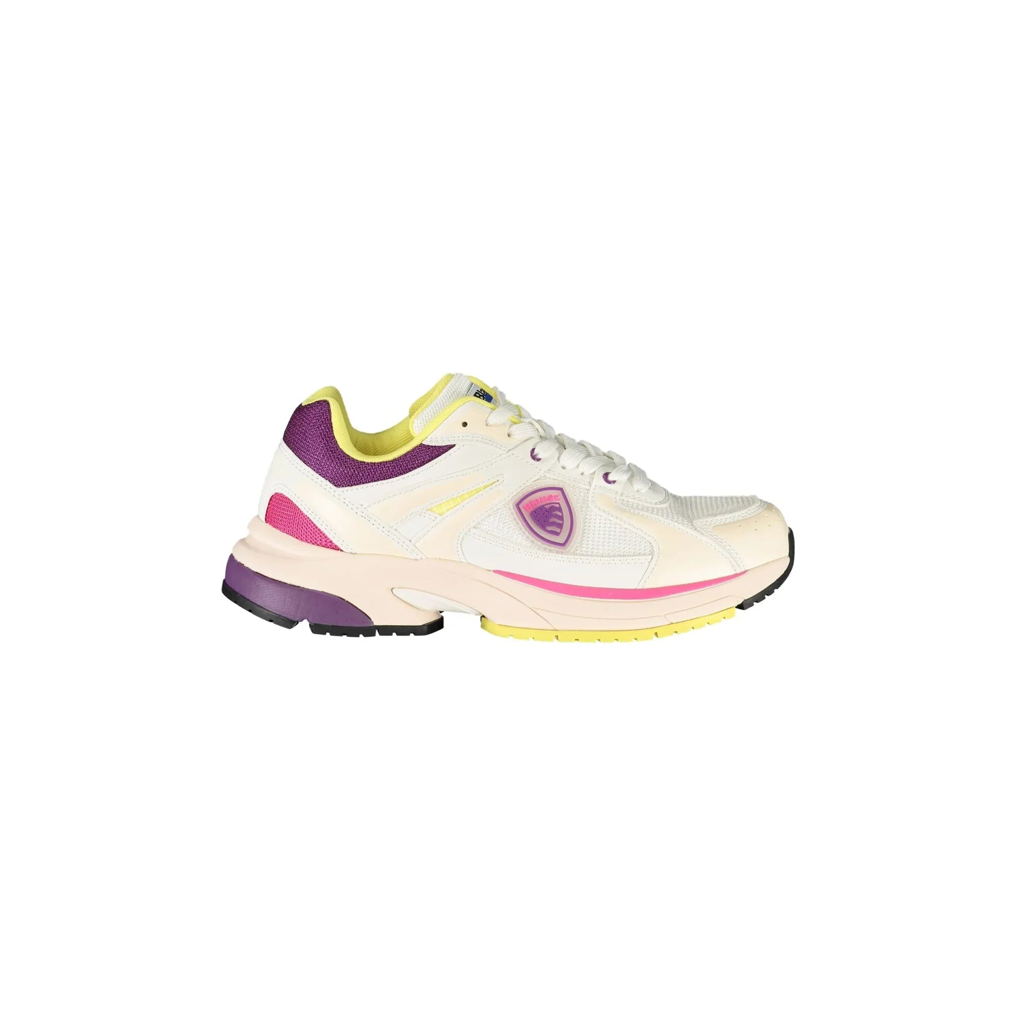 BLAUER Women's White Sneakers with Laces and Purple/Pink/Yellow Details