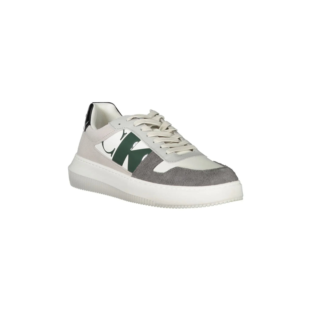 CALVIN KLEIN Scarpe Sneakers Uomo Bianche con Dettagli Grigio Verde e Nero