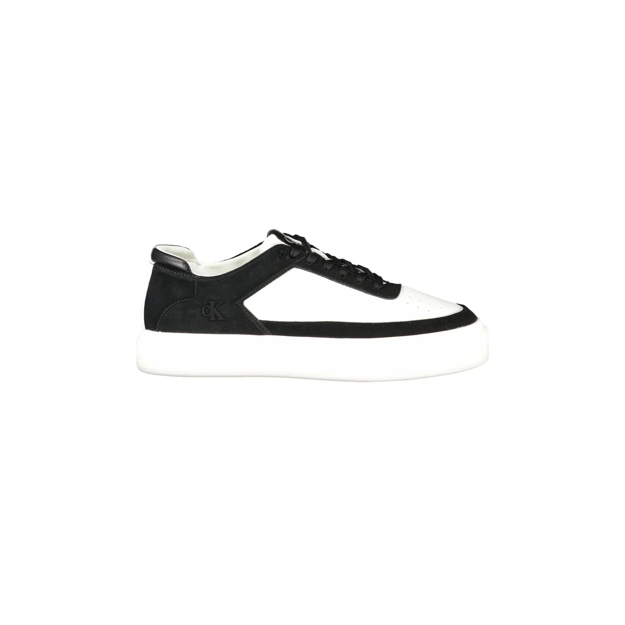 CALVIN KLEIN Men's White Lace-up Sneakers with Black Details