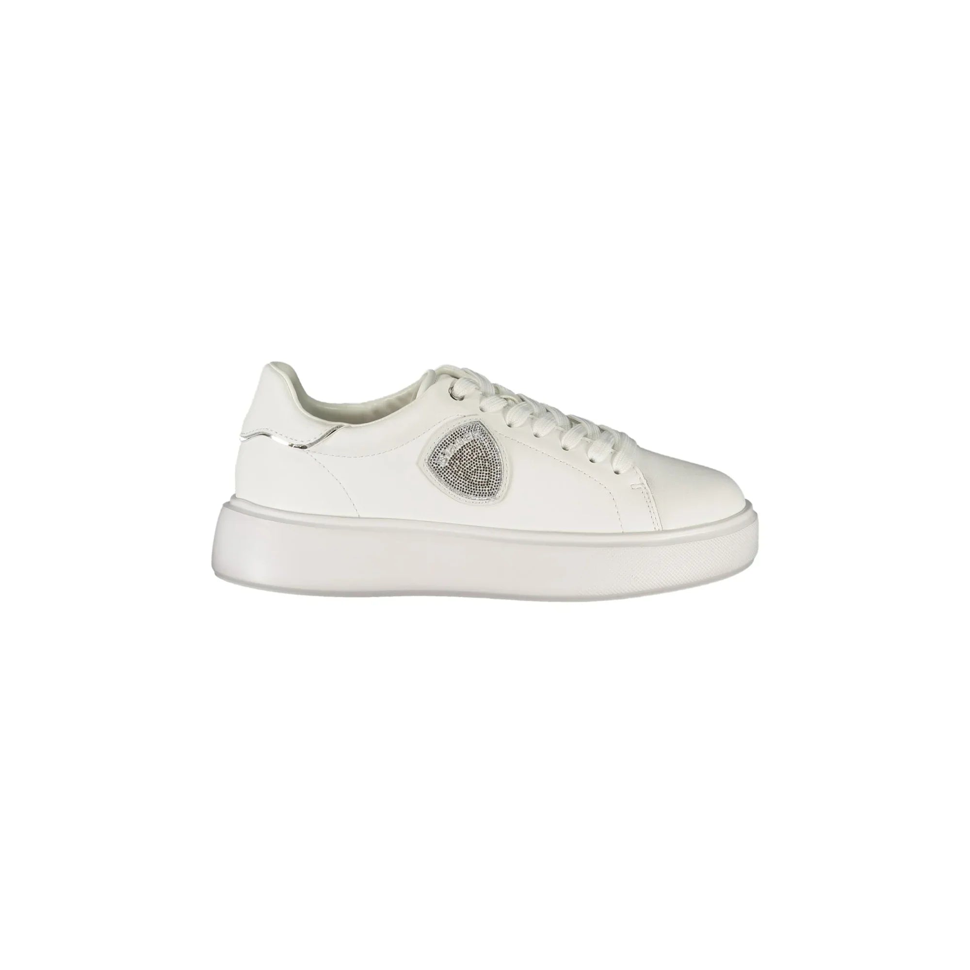 BLAUER Women's White Lace-Up Sneakers with Contrast Details