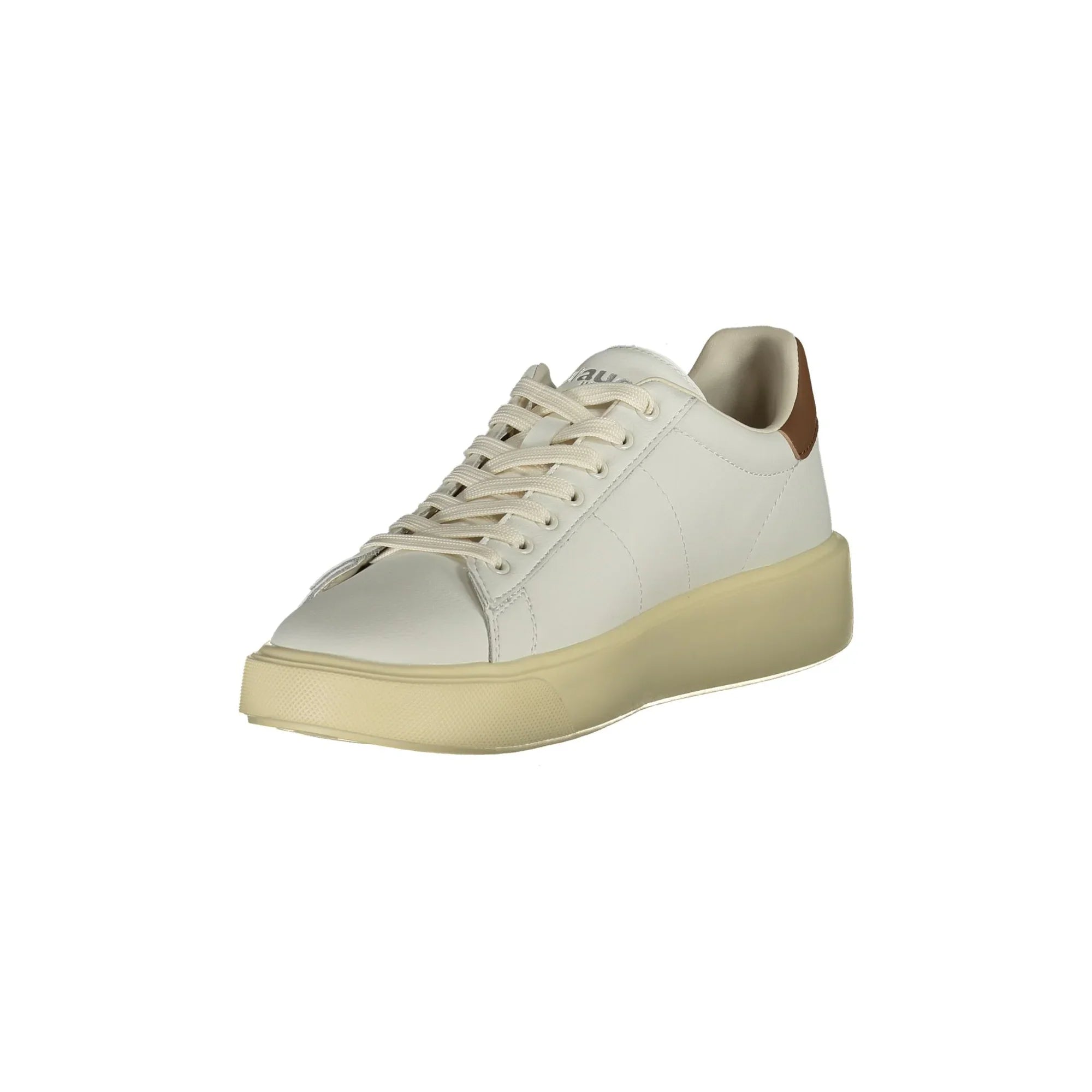 BLAUER Men's White Sneakers with Brown Details and Logo