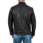 Men's Slim Four-Pocket Black Genuine Leather Biker Jacket Rindway