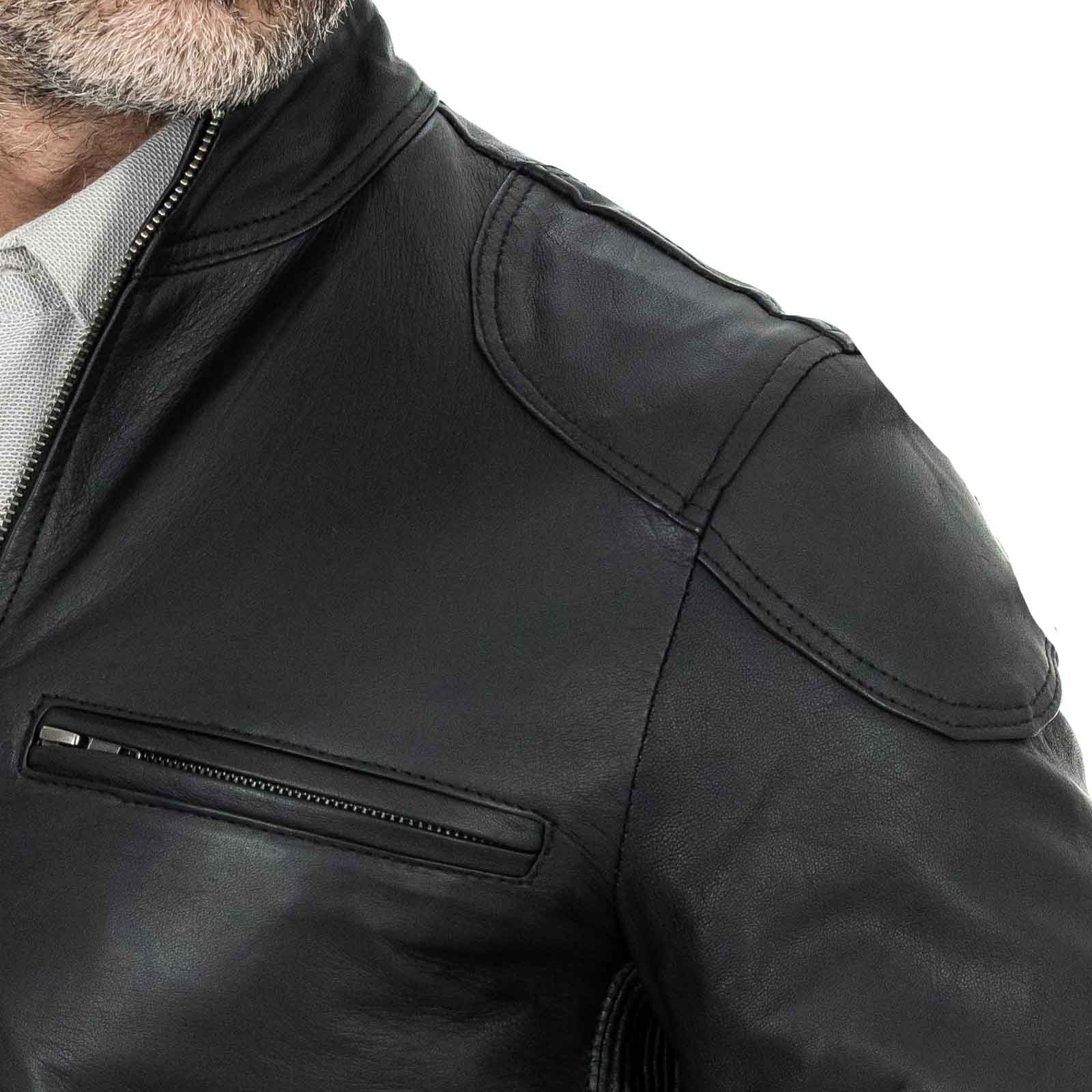 Men's Slim Four-Pocket Black Genuine Leather Biker Jacket Rindway