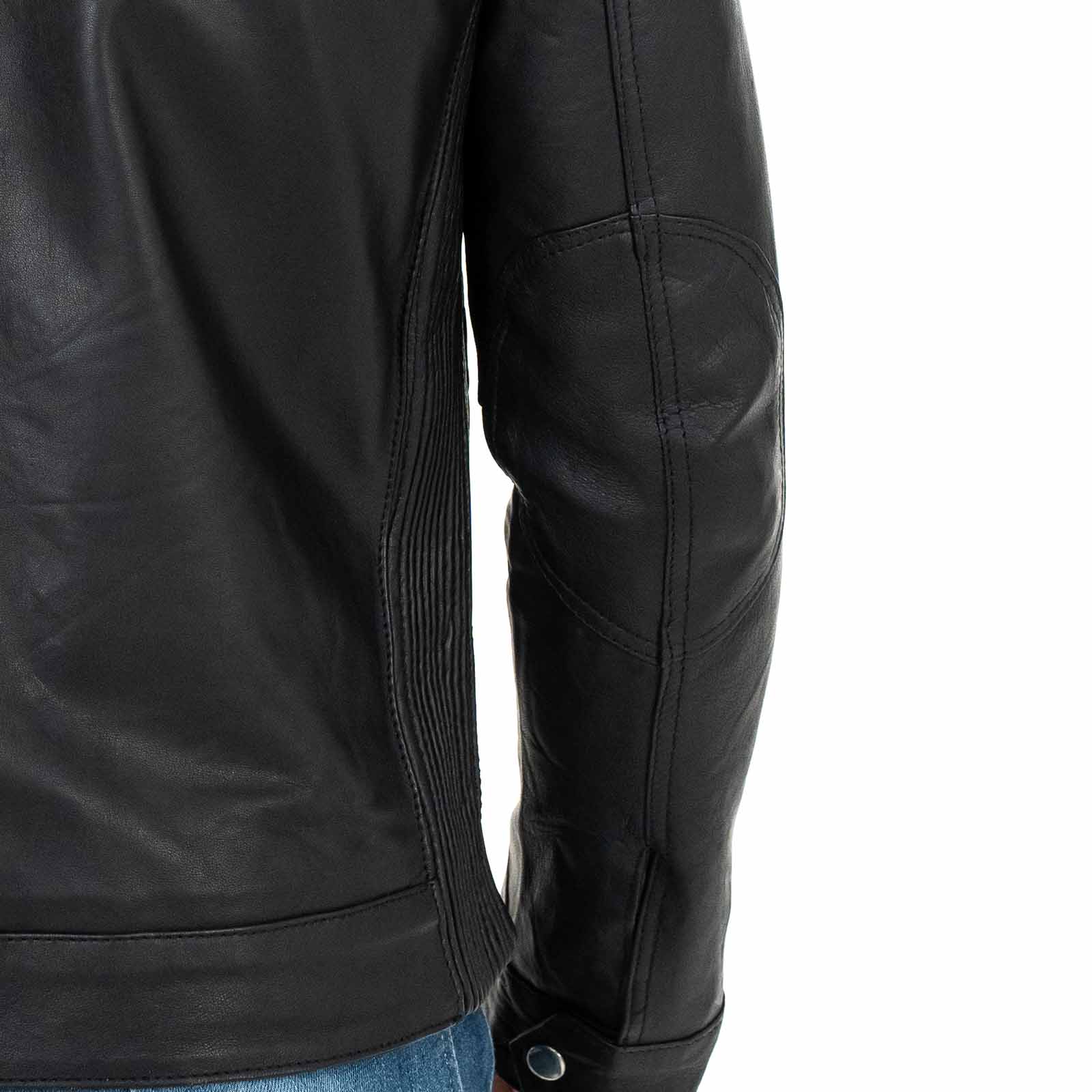 Men's Slim Four-Pocket Black Genuine Leather Biker Jacket Rindway