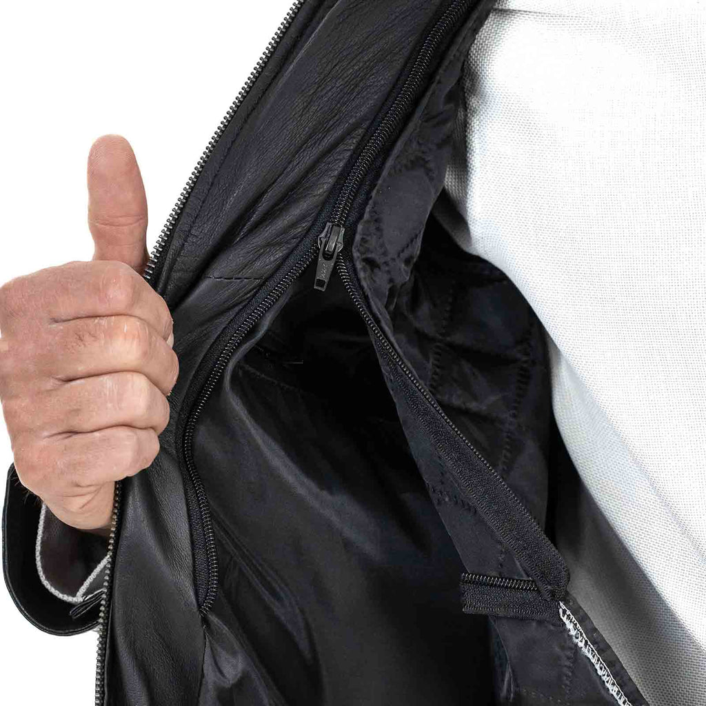 Men's Slim Four-Pocket Black Genuine Leather Biker Jacket Rindway