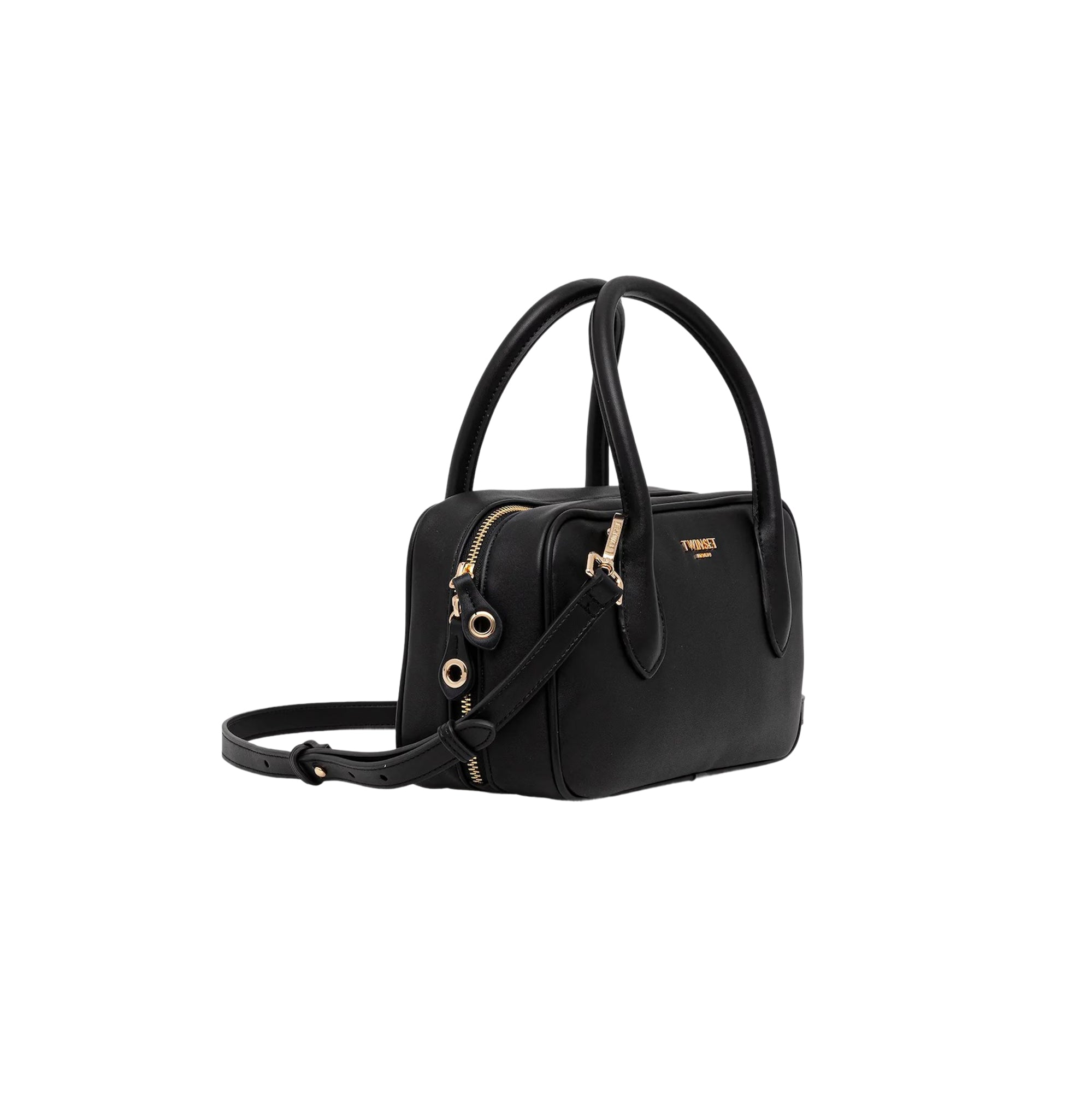 TWINSET Women's Black Boston Bag with Removable Shoulder Strap