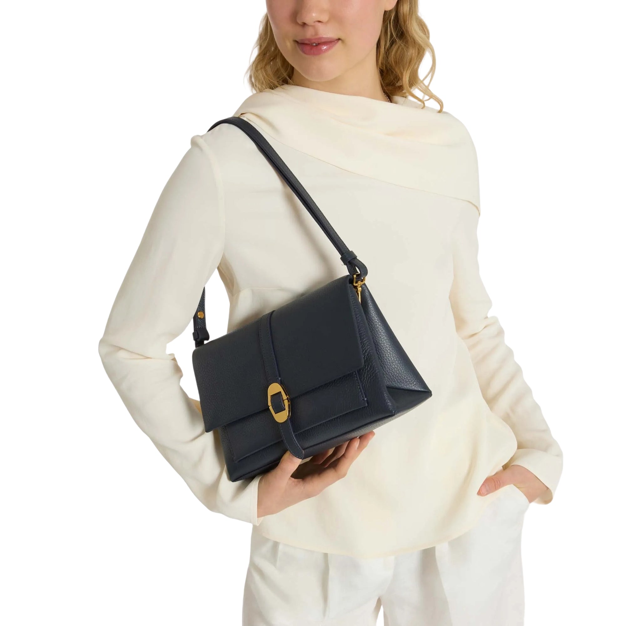 COCCINELLE Women's Brown Bag with Adjustable Shoulder Strap, Made of Genuine Leather, Dorian Small