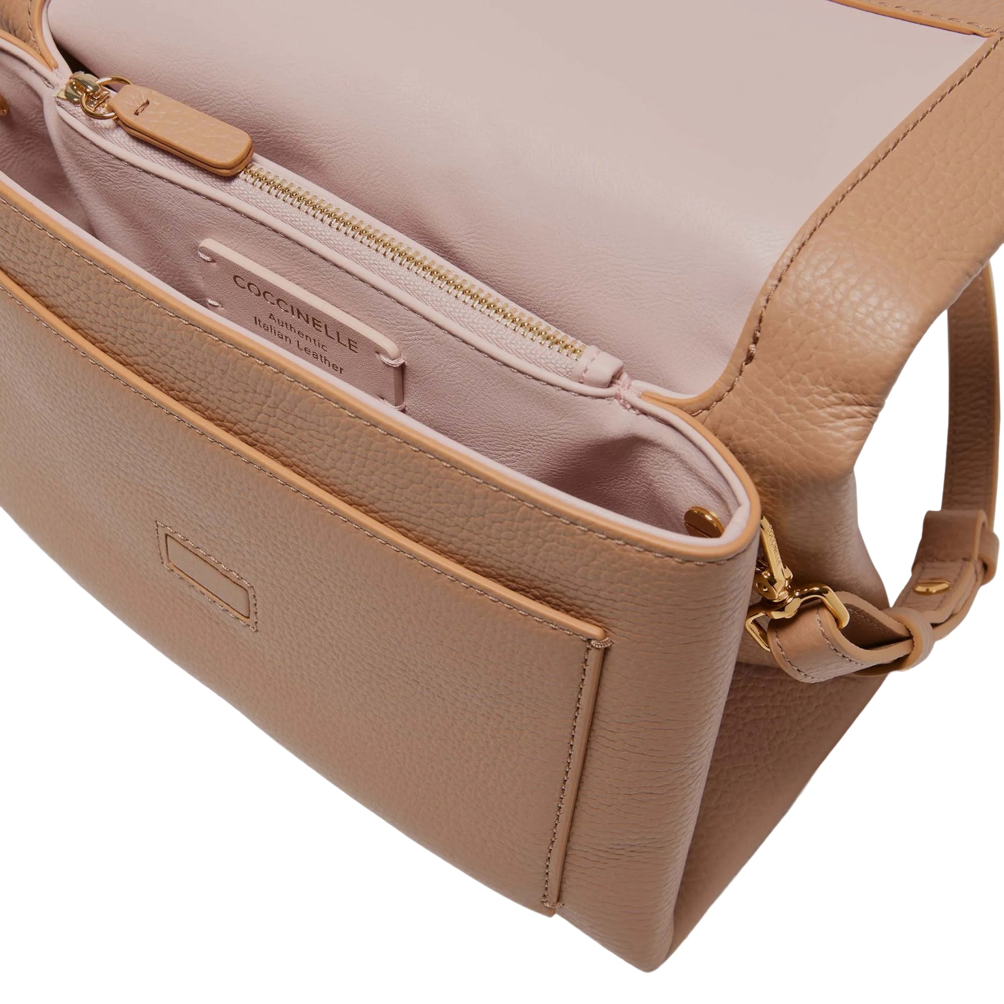 COCCINELLE Women's Brown Bag with Adjustable Shoulder Strap, Made of Genuine Leather, Dorian Small