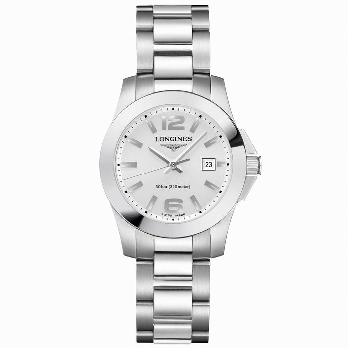 Longines orologio Conquest 29,5mm argento acciaio quarzo L3.376.4.76.6