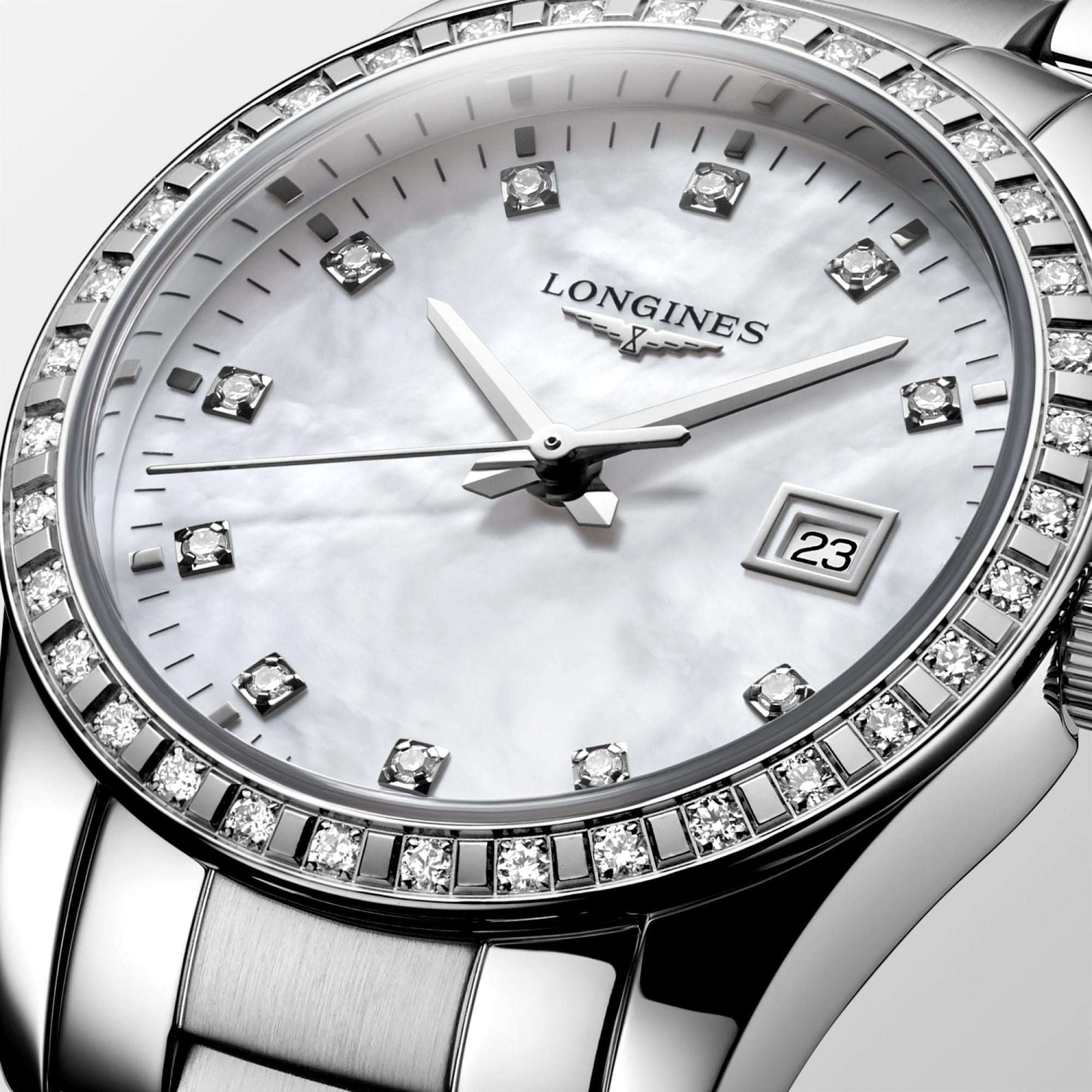 Longines orologio Conquest Classic 29,5mm madreperla diamanti quarzo acciaio L2.286.0.87.6