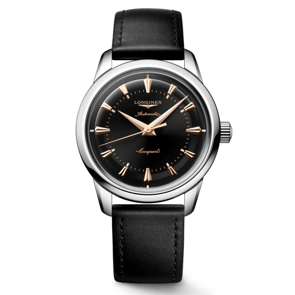 Longines orologio Conquest Heritage 38mm nero automatico acciaio L1.649.4.52.2