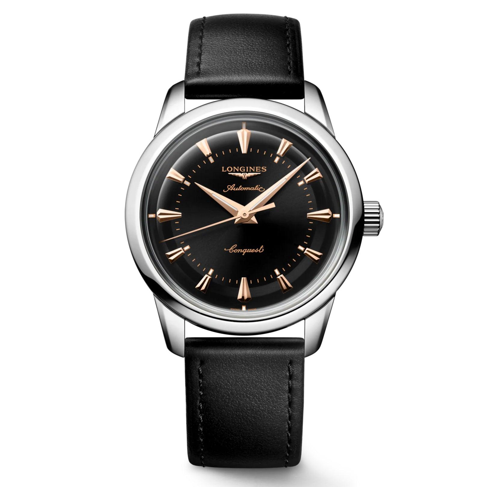 Longines orologio Conquest Heritage 38mm nero automatico acciaio L1.649.4.52.2