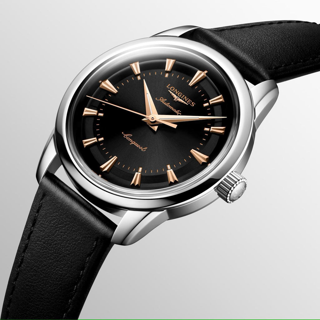 Longines orologio Conquest Heritage 38mm nero automatico acciaio L1.649.4.52.2