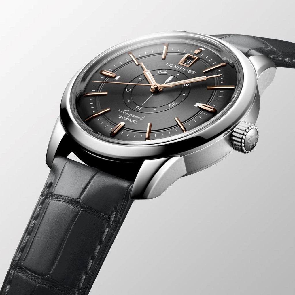 Longines Conquest Heritage Central Power Reserve 38mm anthracite automatic steel watch L1.648.4.62.2