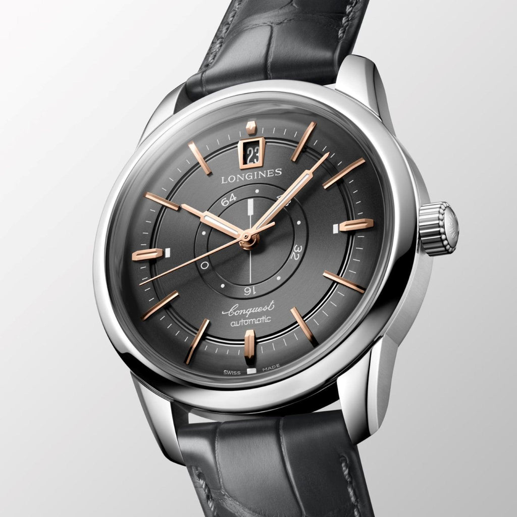 Longines Conquest Heritage Central Power Reserve 38mm anthracite automatic steel watch L1.648.4.62.2