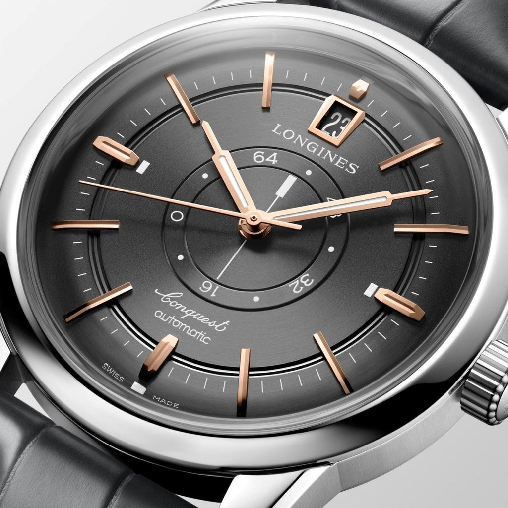 Longines Conquest Heritage Central Power Reserve 38mm anthracite automatic steel watch L1.648.4.62.2