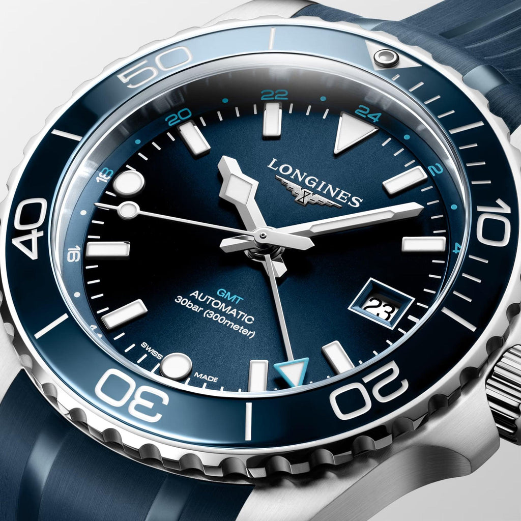 Longines orologio Hydroconquest GMT 41mm blu automatico acciaio L3.790.4.96.9