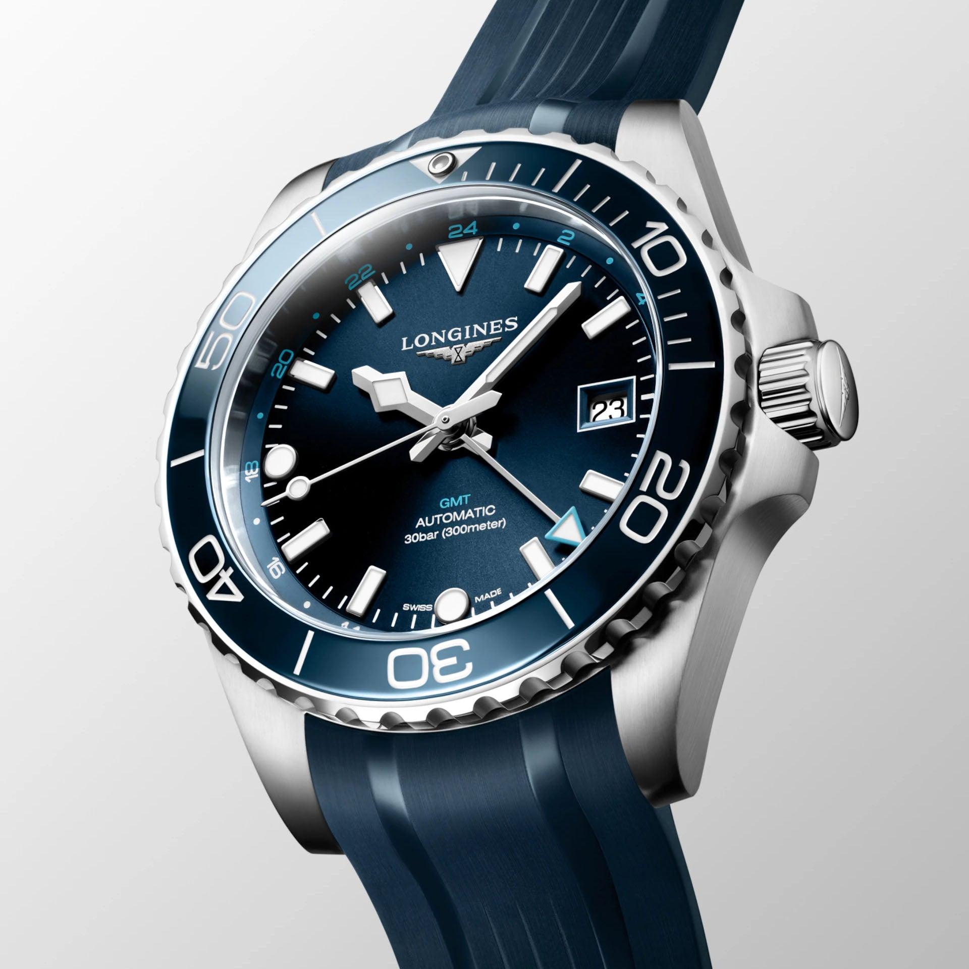 Longines orologio Hydroconquest GMT 41mm blu automatico acciaio L3.790.4.96.9