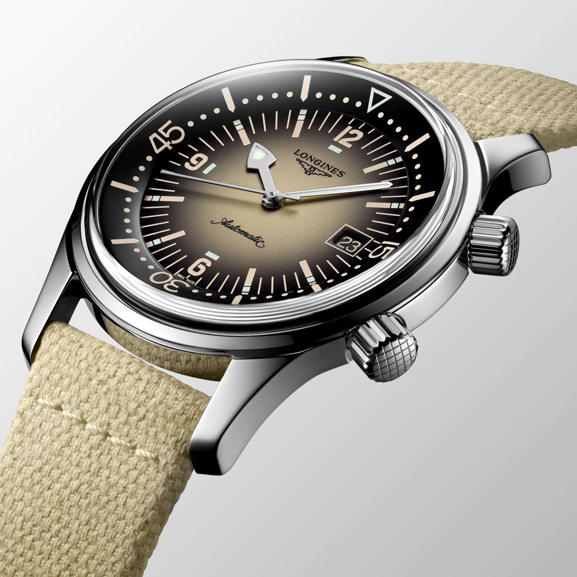 Longines orologio Legend Diver Watch 42mm beige automatico acciaio L3.774.4.30.2