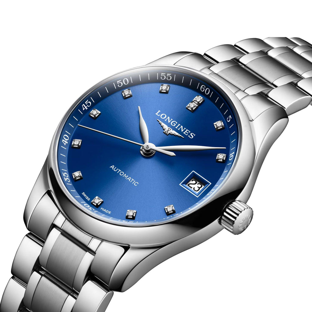 Longines orologio Master Collection 34mm blu diamanti automatico acciaio L2.357.4.98.6