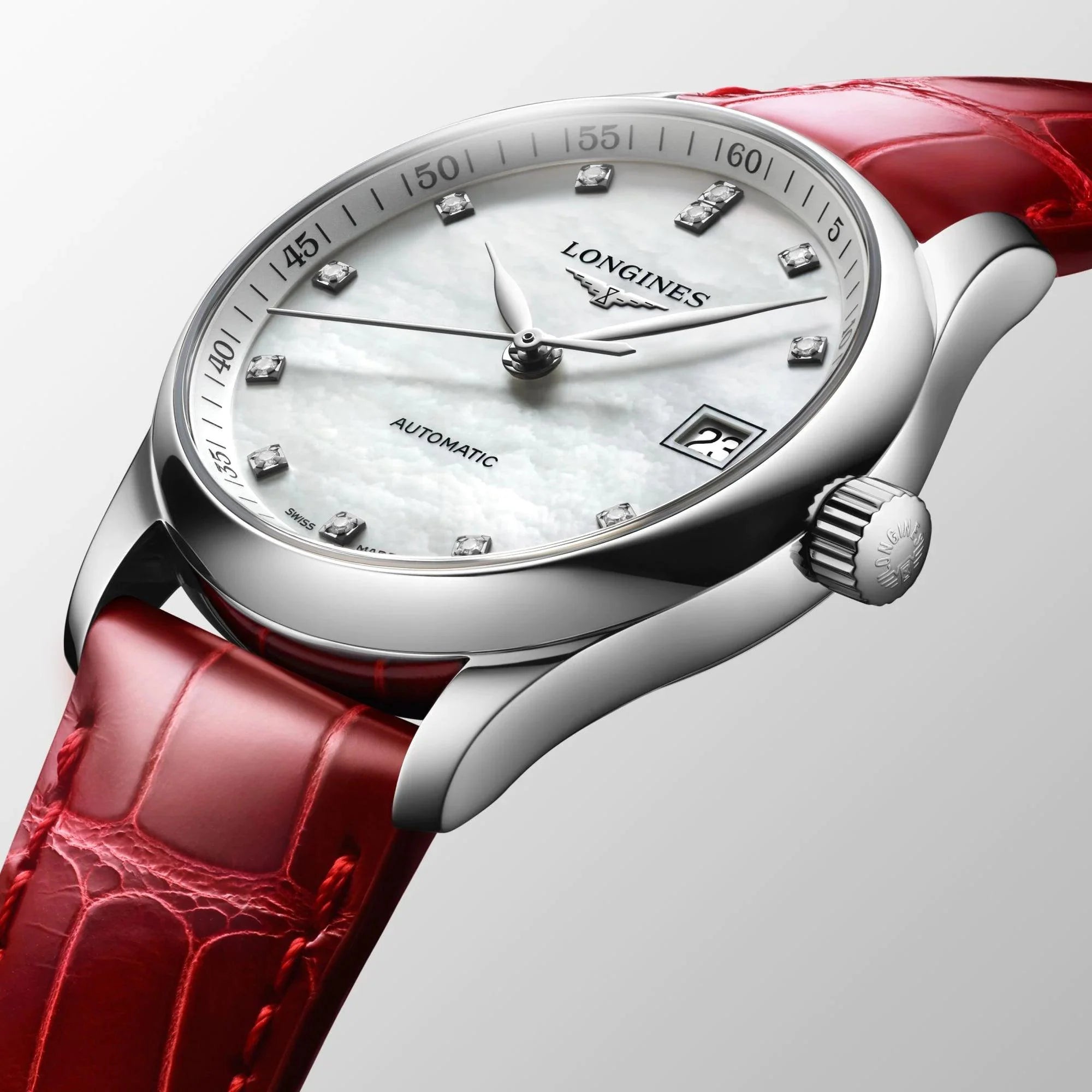 Longines orologio Master Collection 34mm madreperla diamanti automatico acciaio L2.357.4.87.2
